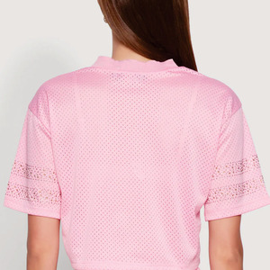 Ensemble de football américain pour femmes, style streetwear, avec crop top rose à strass et short à cordon de serrage, vêtements de sport, vente en gros, OEM USA - Product Image 2