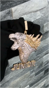 Collier Pendentif Dinosaure Hip Hop Moissanite Iced Out Plaqué Or avec Chaîne Corde Diamantée pour Mariage, Fête, Cadeau - Product Image 6