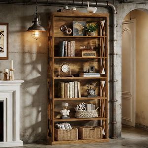 Libreria a 6 Ripiani in Legno Autoportante con Scaffali Espositivi - Product Image 2