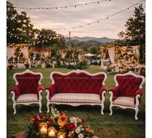 Exquisite Royal Cherry Red & <b>Gold</b> Hand-Carved Wedding <b>Sofa</b> Set Premium Seater Loveseat 2 Matching Guest Chairs Traditional use - Product Image 3