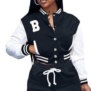 Chaqueta Varsity Unisex Negra y Blanca, Cortavientos, con Cuello Alto, Botones al Frente, Estilo Preppy, Corte Ajustado, para Otoño, Mezcla de Poliéster/Algodón - Product Image 3