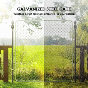 Puerta de Jardín de Acero Galvanizado de 70.9 x 70.9 Pulgadas Valla de Eslabones de Cadena Plateada: Entrada Elegante para Patios - Product Image 4