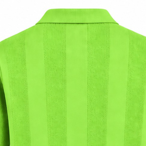เสื้อโปโลแขนยาวผู้ชายสีเขียวมะนาว ลายทางแนวตั้ง ผ้าถัก ขอบเสื้อแบบริบ ดีไซน์ลำลอง แต่ดูดีมีระดับ พรีเมียม แฟชั่น - Product Image 4