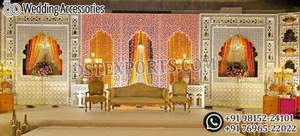 Magnífico Escenario Decorativo para Bodas, Mandap Chuppah, Último Modelo de Escenario de Cuatro Pilares para Bodas Asiáticas con Panel de Fondo, California - Product Image 6