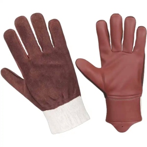 Premium Quality Brown Cow Grain Leather Heavy Duty Industrial Safety <b>Gloves</b> Heat Resistance 11 oz Thickness Anti-Slip Safety - Product Image 4