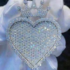 Pendentif Cœur Couronne Luxe Forme Diamant Sertie de Moissanite Blanche Bijoux Hip Hop Charme Royal Bling - Product Image 5