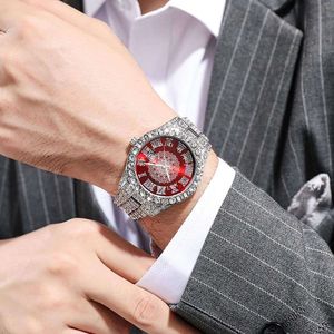 Montre de luxe pour homme, analogique à quartz, avec diamants et moissanite, boîtier argenté, verre saphir, fermoir invisible, bracelet 28 mm, 24 cm, mouvement ETA, étanche - Product Image 3