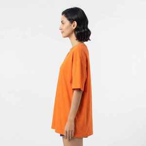 Camiseta de Manga Corta con Cuello en V para Mujer, Color Naranja, Corte Holgado, 100% Algodón, Estilo Casual, con Logotipo Estampado - Product Image 4