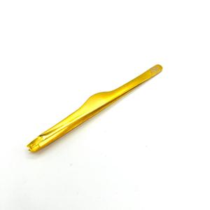 Pinzas para Cejas en Forma de S, Chapadas en Oro, de Acero Inoxidable, con Punta Inclinada, Impresión de Logotipo Personalizado, Pinzas para Cejas Doradas OEM - Product Image 1