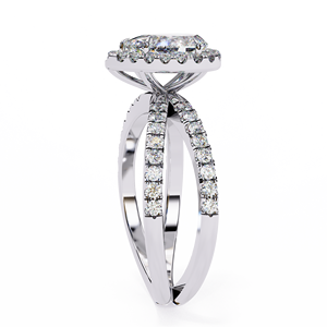 <b>Emerald</b> Cut Moissanite Halo Split Shank <b>Ring</b> Pave Setting Rhodium Plated 18K Gold Women's Engagement <b>Band</b> Luxury Style - Product Image 1