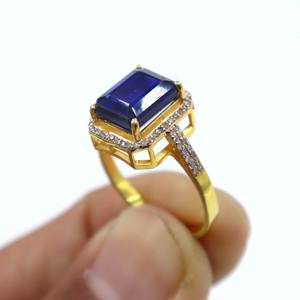 Anillo de Plata de Ley 925 Chapado en Oro con Cianita Azul Intenso Natural, Anillo con Piedra Tallada, Anillo con Gema de Diamante, Regalo - Product Image 2