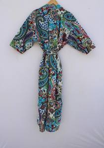 Bata Kimono de Algodón 100% Tejida con Estampado de Dibujos Animados para Mujer, Suave y Transpirable, Camisón de Verano Hecho a Mano, Cuello en V, Cintura Elástica Completa, ODM - Product Image 2
