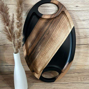 Unique Design Wood & Resin Serving <b>Tray</b> Platter Round Breakfast Tea Coffee Kitchenware Dining & Living Room Decorative <b>Tray</b> - Product Image 5