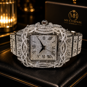 MB ETERNAL JEWELS นาฬิกาเพชรหรูหรา สแตนเลสสตีล มอยส์ซาไนต์ อนาล็อก ควอตซ์ สำหรับผู้ชาย/ยูนิเซ็กส์ หน้าปัด 41 มม. คริสตัลแซฟไฟร์ ตัวเลขโรมัน - Product Image 3