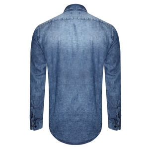 <b>Men</b> Cotton Denim Mid <b>Blue</b> Classic Long Sleeve Button Down <b>Shirt</b> Custom Casual Style with Traditional Collar - Product Image 2