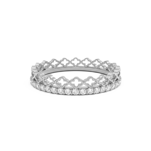 Double Band Clover Designer Ring 18K Solid Gold Four Leaf Ring Full Eternity Engagement Band Minimalist Round Lab Diamond Ring - Product Image 3