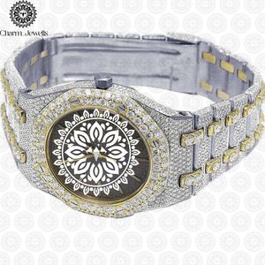 Charm Jewells Montre de luxe en acier inoxydable, boîtier rond, mouvement à quartz analogique, bracelet incrusté de diamants, unisexe, 42 mm - Product Image 2