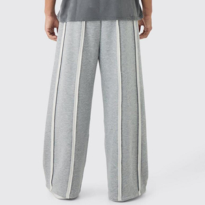 Pantalon de survêtement gris pour homme, taille mi-haute, coupe droite, avec bandes latérales, cordon élastique, décontracté, en tissu de coton respirant, idéal pour l'automne - Product Image 6