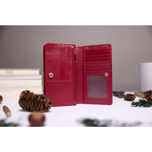 Women's Red PU <b>Long</b> <b>Wallet</b> Zipper Closure Multifunctional Daily Use Minimalist Design - Product Image 5