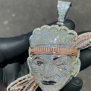 Pendentif Moissanite King Face en Argent 925 Plaqué Or 18K, Micro-Pavé, Luxe, pour Usage Quotidien, Style Hip Hop Iced Out - Product Image 4