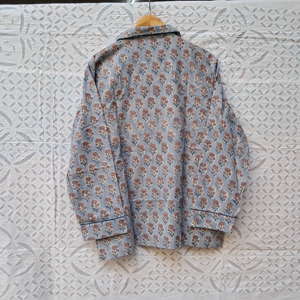 Wholesale Custom Block Printing Cotton Fabric Pajama Set With Button <b>Down</b> Collar & Elastic Waist Bottom <b>Pant</b> Comfy Sleepwear - Product Image 4