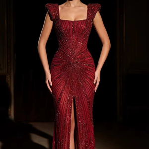 Boutique Mermaid Evening Gown Luxury Geometric Beading Formal Dress Wholesale Sparkly Crystal Prom Gowns for Special Events - Product Image 1