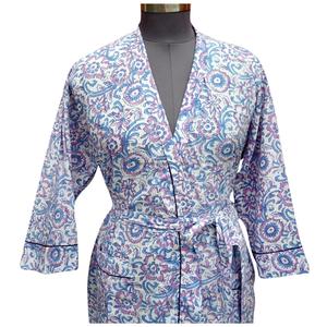 New Women's Casual Floral V-neck Belt Long Cotton Summer Loose Robe Pocket Long Sleeve <b>Maxi</b> <b>Kimono</b> <b>Dress</b> Quick Dry Breathable - Product Image 3