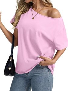 Camiseta de Lona Ecológica de Alta Calidad para Mujer, con Hombros Descubiertos, Logotipo Personalizado Impreso, Algodón Lavado, Tejido de Punto, Informal de Verano - Product Image 3