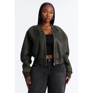 Blouson Bomber Femme Haut de Gamme en PU, Style Court, Col Ruban, Tendance Urbaine, Col Rabattu, Mode pour Femmes - Product Image 3
