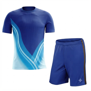 Custom Sublimated Blue Soccer Jersey Set Men's Short Sleeve Moisture Wicking Polyester Uniforms All Seasons <b>Athletic</b> Fit - Product Image 1