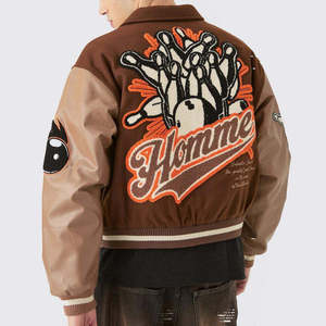 Custom High Quality Chenille Embroidery Winter <b>Men's</b> Wool Sleeves Stand Collar Front <b>Baseball</b> Letterman College Varsity <b>Jackets</b> - Product Image 2