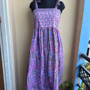 Robe longue en coton imprimé rose et bleu, bretelles réglables, col carré, motif floral, robe maxi indienne en coton - Product Image 1