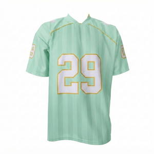 Maillot de football personnalisé à rayures vert menthe, manches courtes, col en V, chemise de sport athlétique, vente en gros OEM, uniforme d'équipe respirant - Product Image 1