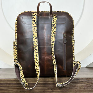 Nouveau Design à la mode en cuir de vachette véritable sac à dos imprimé léopard frange Style occidental fait à la main cheveux cacher sac de voyage pour les femmes - Product Image 5