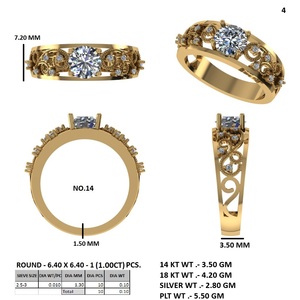 Anillo de Diamantes en Oro Rosa, Corte Redondo, Anillo de Compromiso y Boda, Joyería Nupcial Vintage - Product Image 5