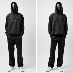 Conjunto Deportivo Negro para Hombre, Sudadera con Capucha, Manga Larga, Color Sólido, Diseño con Bolsillos, Tejido Transpirable, Corte Regular, Ropa Casual de Otoño - Product Image 5