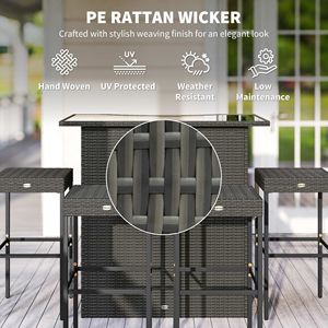 Set da Bar in Rattan a 5 Pezzi con Tavolo Alto e 4 Sgabelli con 2 Ripiani, Colore Grigio, per Esterni e Patio - Product Image 4