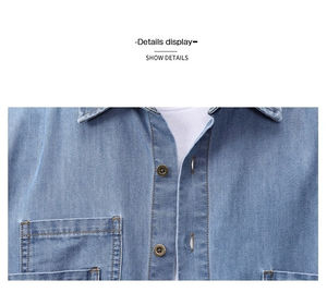 <b>Mens</b> <b>Denim</b> Short Sleeve <b>Shirt</b> Turn Down Collar Solid Color Button-Up Casual Oversized Baggy for Autumn Fashion Wear - Product Image 4