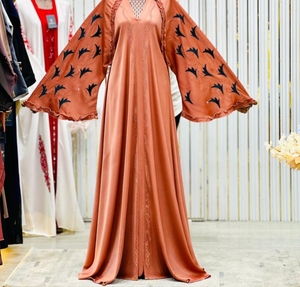 Abaya Modeste de Dubaï en Gros, Perlée et Pailletée, à Manches Longues, Traditionnelle Musulmane, Faite à la Main, pour Mariage, en Polyester Respirant, Col en V pour Femme - Product Image 2