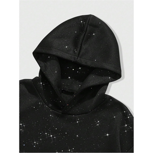 เสื้อฮู้ดดี้โอเวอร์ไซส์สีดำสำหรับผู้ชาย ปี 2026 ลายดาวสีขาวจุดๆ พร้อมกระเป๋าจิงโจ้ รับผลิตตามแบบ OEM ODM - Product Image 3