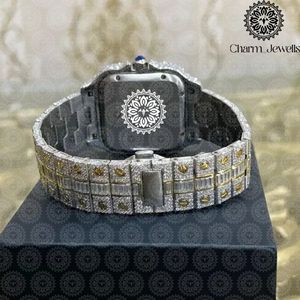 Montre de luxe pour homme Charm_Jewells en acier inoxydable, boîtier rectangulaire, mouvement à quartz analogique, accents de diamants, fermoir pliant - Product Image 2