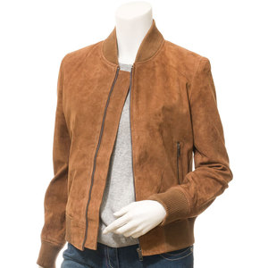 Women's Brown <b>Suede</b> <b>Bomber</b> <b>Jacket</b> Full Sleeve Stand Collar Zipper Closure Custom Women Real Leather <b>Jacket</b> Slim Fit Motorcycle - Product Image 2