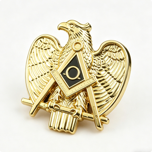 Épinglette Aigle Doré avec compas et croix, badge en émail de style classique, fixation par épingle de sûreté en métal, épinglettes métalliques de haute qualité - Product Image 4