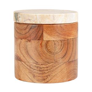 Natural Wooden Salt Cellar with White Marble Lid Eco-Friendly Kitchen <b>Spice</b> Keeper <b>Jar</b> & Seasoning Storage Pot Canisters - Product Image 1