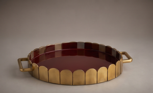 Modern Round Metal Enamel <b>Tray</b> with <b>Gold</b> Handles Decorative Scalloped Edge Serving Platter for <b>Coffee</b> <b>Table</b> Living Room Kitchen - Product Image 3