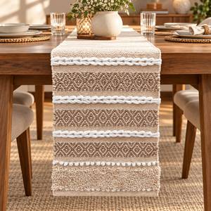Camino de Mesa Tejido a Mano de Algodón con Patrón Geométrico y Borde Trenzado de Lino para Comedor, Cocina, Decoración de Bodas - Product Image 6
