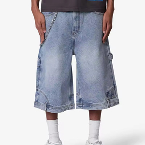<b>Men's</b> Quality Streetwear Style Washed Patchwork Layered Loose Fit Custom <b>Short</b> Jeans Distressed <b>Patch</b> Denim <b>Shorts</b> for Summer - Product Image 5