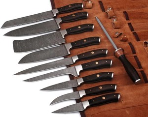 Ensemble de couteaux de chef en acier Damas, manches en bois, 10 pièces, ambidextres, durables, tranchants, faits à la main, couteaux de cuisine professionnels - Product Image 6