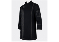 Jaket Koki Hitam untuk Pria, Jas Masak Profesional dengan Jahitan Kontras Kerah Mandarin dan Saku Lengan