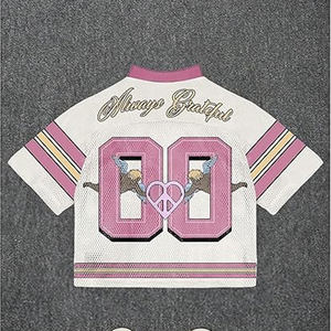 Camiseta de Fútbol Americano Retro Personalizada al por Mayor, Estilo Urbano, de Alta Calidad, Sublimada, de Malla, Corte Cuadrado, Estilo Rugby - Product Image 2